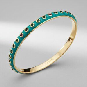 J. Crew Enamel Bangle Bracelet | Gold Tone & Teal Studded | EUC | Stackable